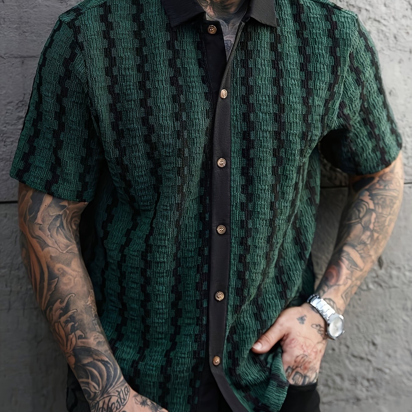 Camisa de punto de manga corta retra para hombre