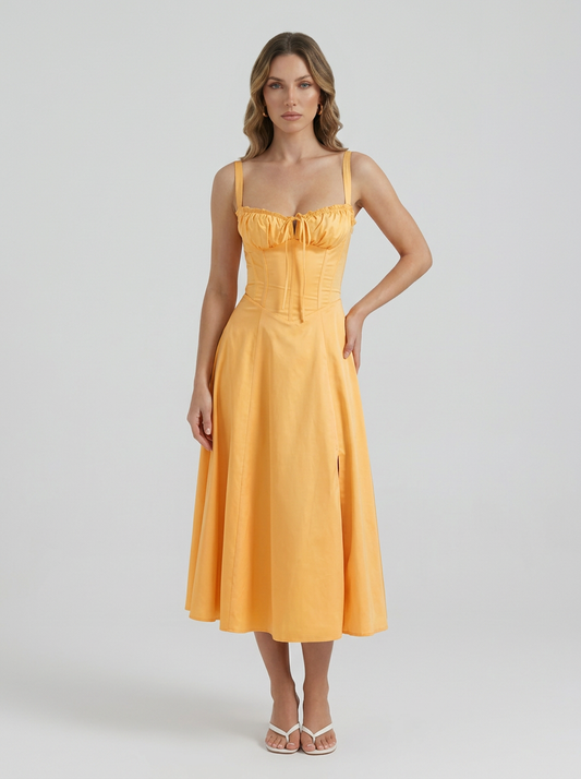 Corset Bodice Satin Midi Dress