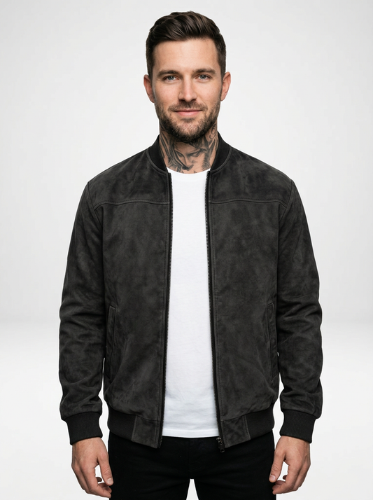 Men’s Suede Zip-Up Bomber Jacket