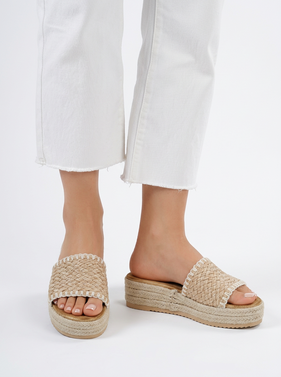 Jute Platform Wedge Slide Sandals
