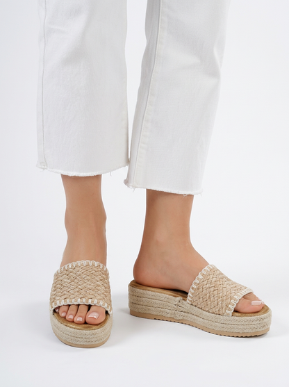 Jute Platform Wedge Slide Sandals