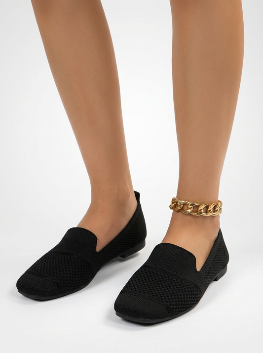 Women's Square Toe Knit Slip On Loafers