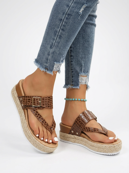 Textured Cross Strap Platform Wedge Sandals