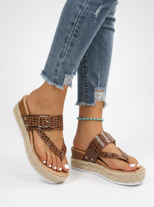 Textured Cross Strap Platform Wedge Sandals