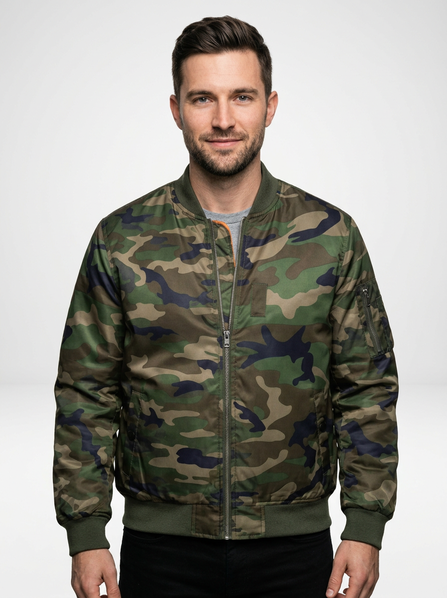 Men’s Baseball Collar Zip Bomber Jacket