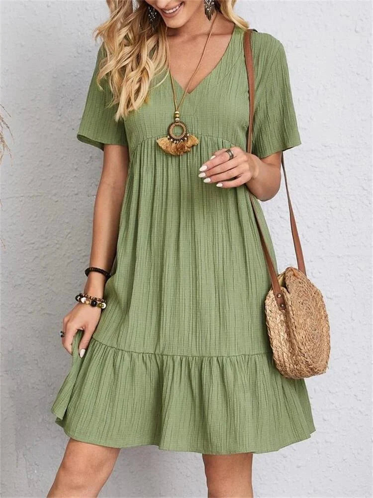Vestido de corte en A de verano de manga corta para mujer