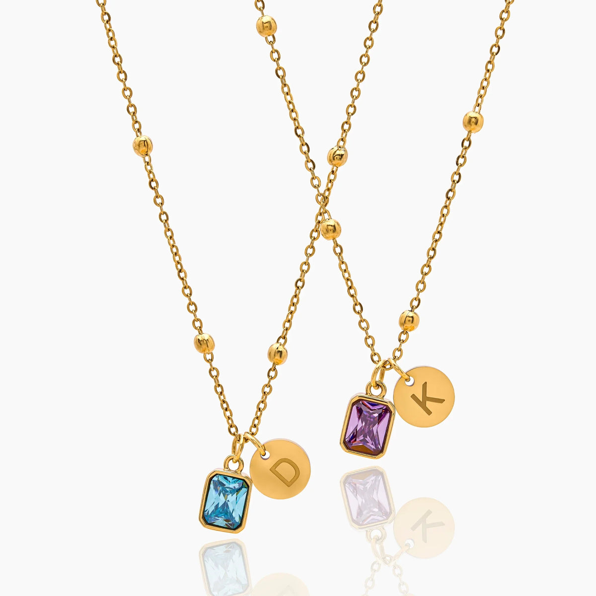 Baguette Initial Birthstone Necklace