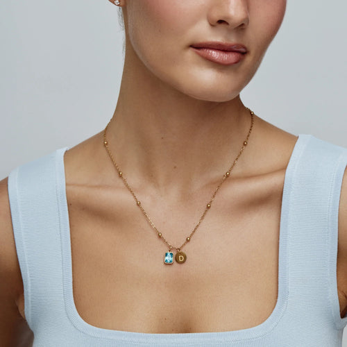 Baguette Initial Birthstone Necklace