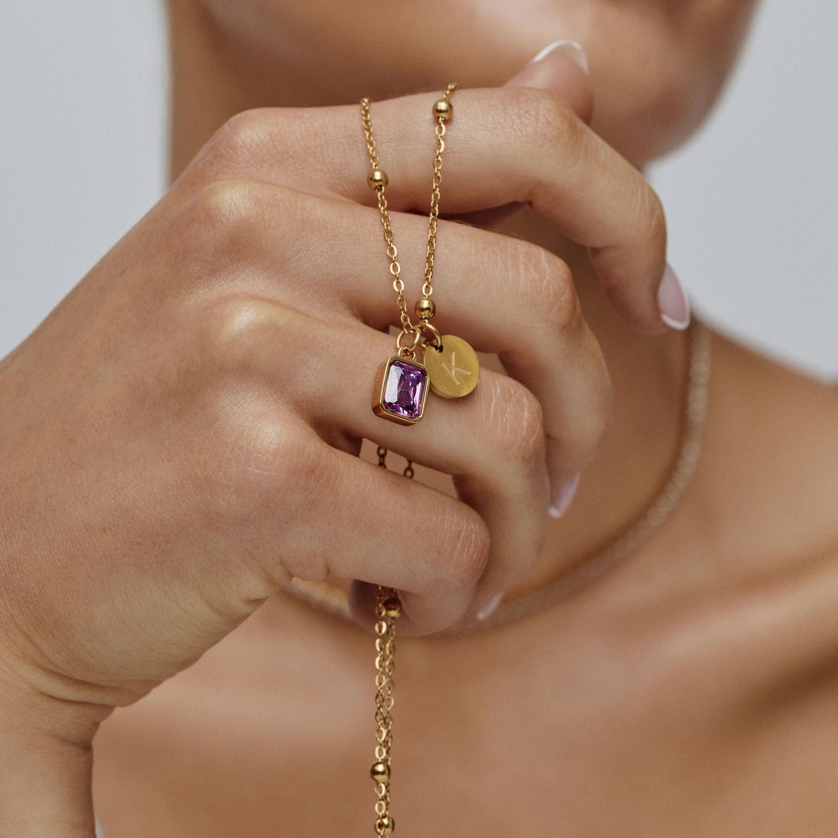 Baguette Initial Birthstone Necklace