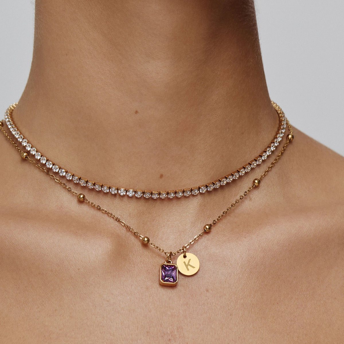 Baguette Initial Birthstone Necklace