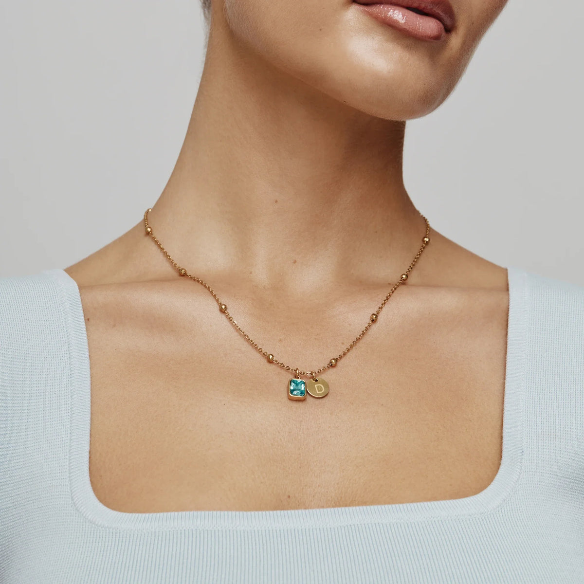 Baguette Initial Birthstone Necklace