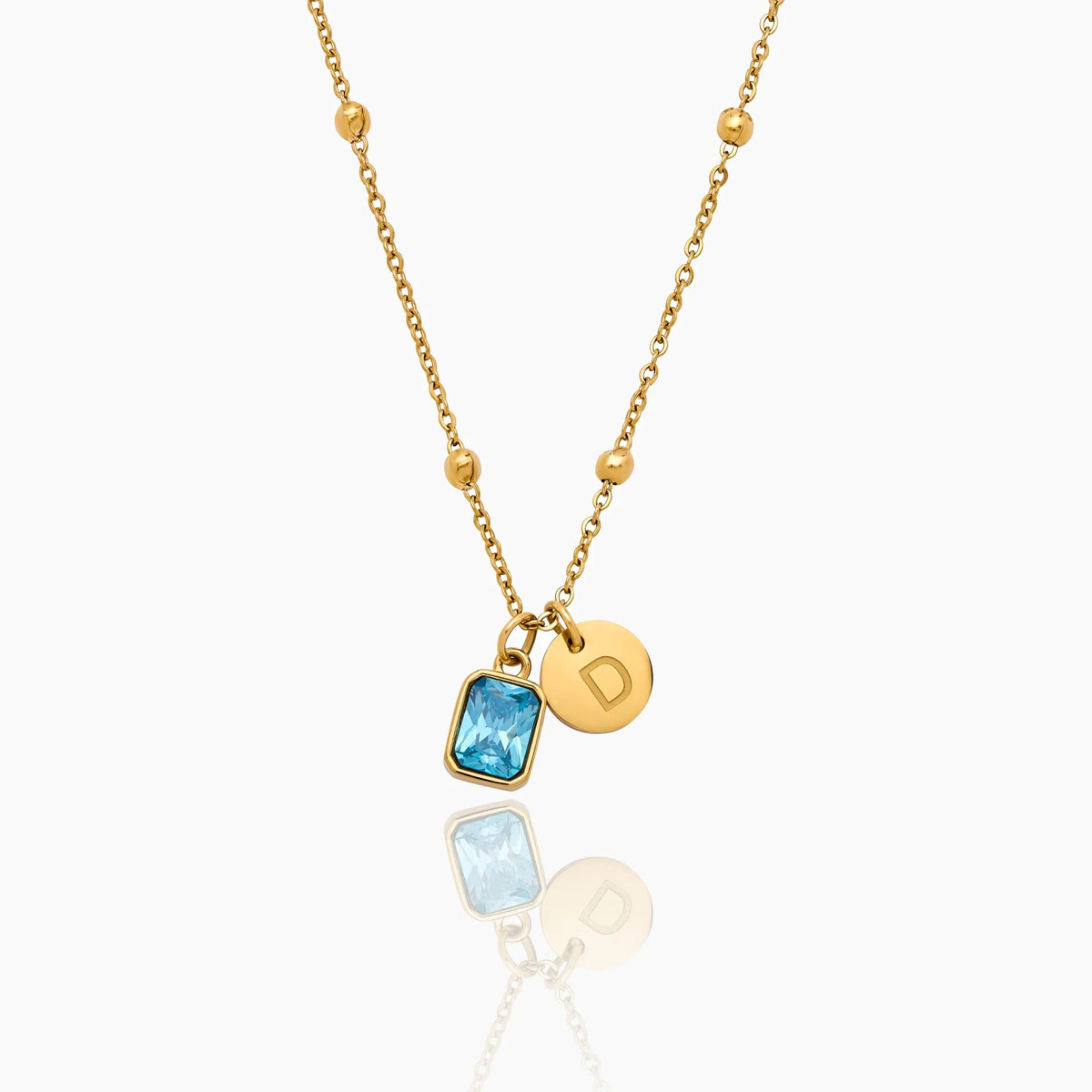 Baguette Initial Birthstone Necklace