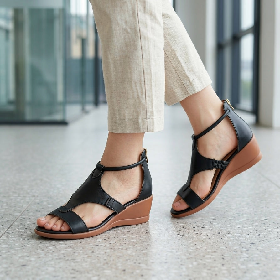 Sandalias ortopédicas transpirables de piel para mujer