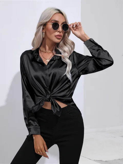 Camisa de manga larga de seda para mujer