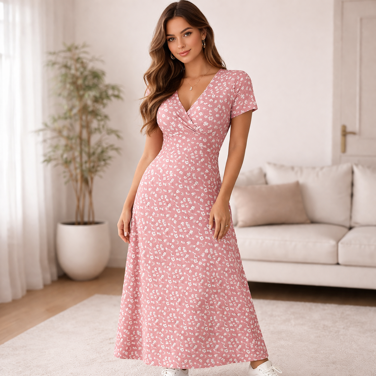 Vestido maxi floral informal de tejido ligero para mujer