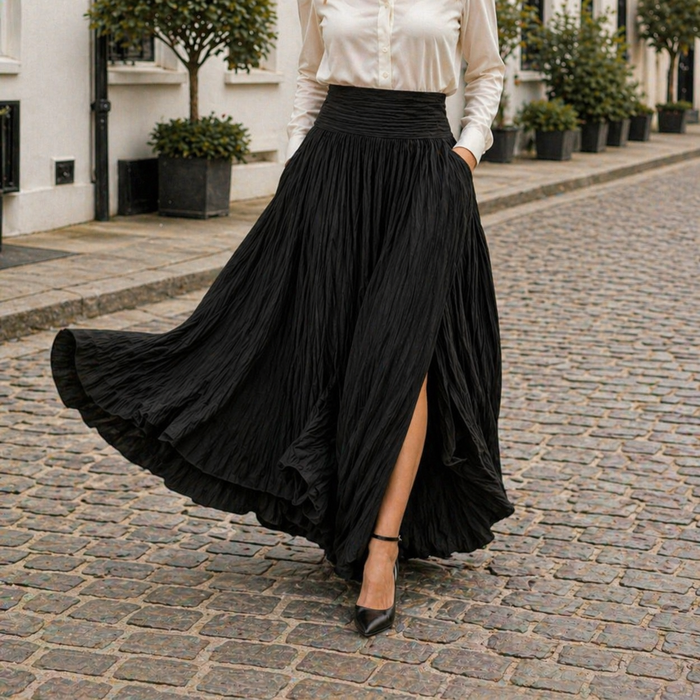 Falda maxi plisada de talle alto