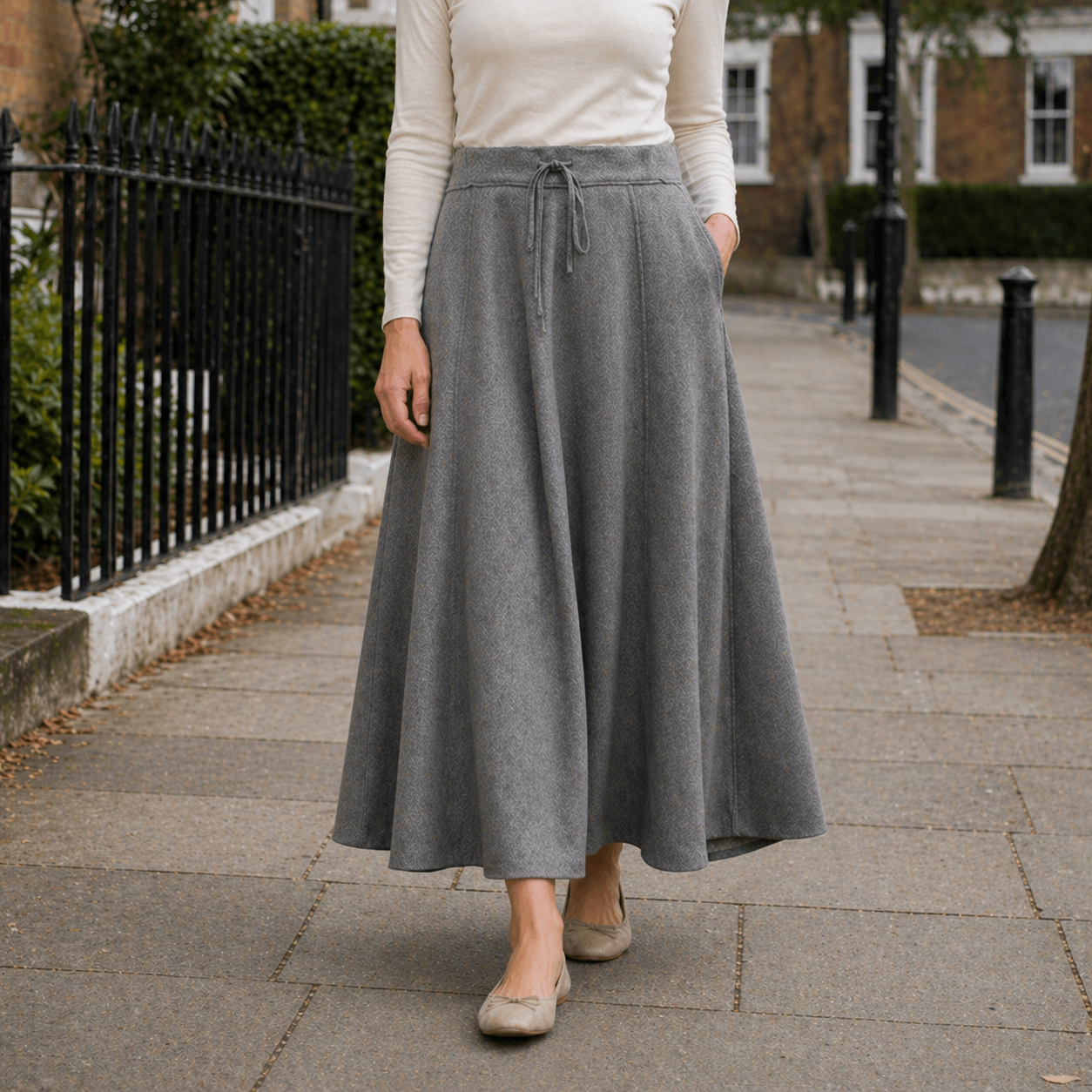 Falda maxi de cintura con cordón de tejido suave para mujer