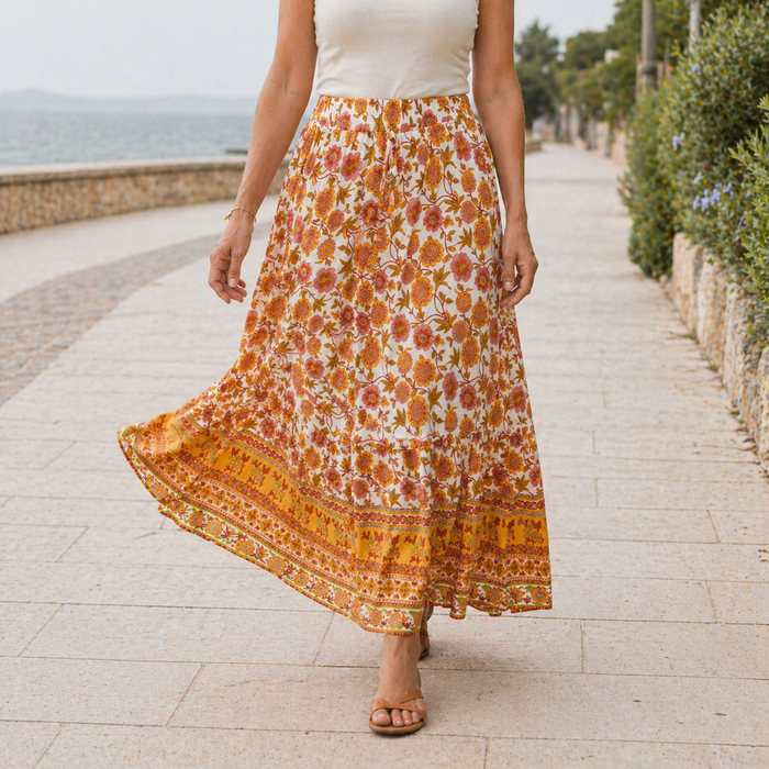Falda maxi ligera de verano de estampado floral