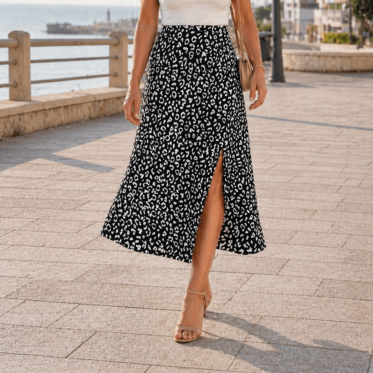 Unique | Falda maxi de estampado de leopardo de talle alto
