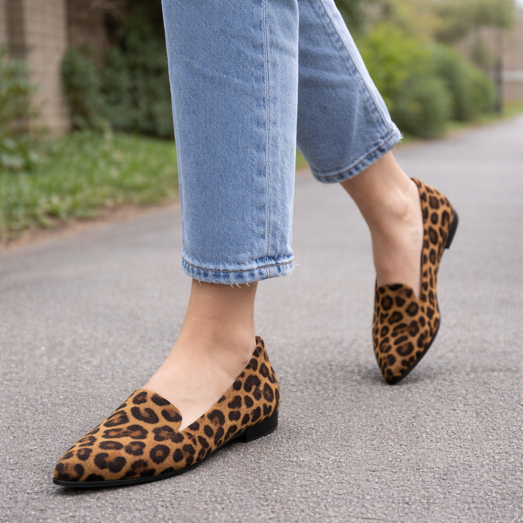 Bailarinas sin cordones de estampado de leopardo para mujer