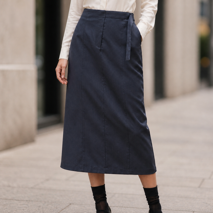 Falda midi oscura gris para mujer