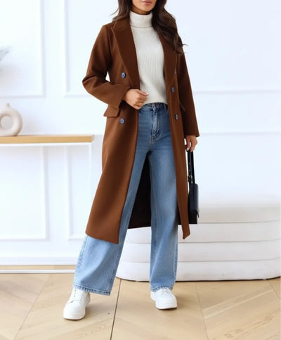 Elegant Women's Wool Blend Double-Breasted Long Coat for Winter 0