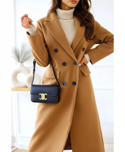 Elegant Women's Wool Blend Double-Breasted Long Coat for Winter 3