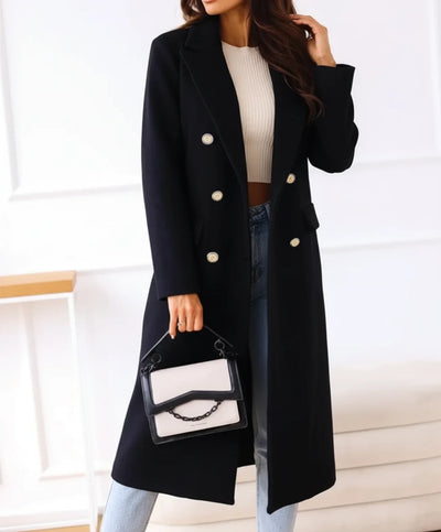 Elegant Women's Wool Blend Double-Breasted Long Coat for Winter 4