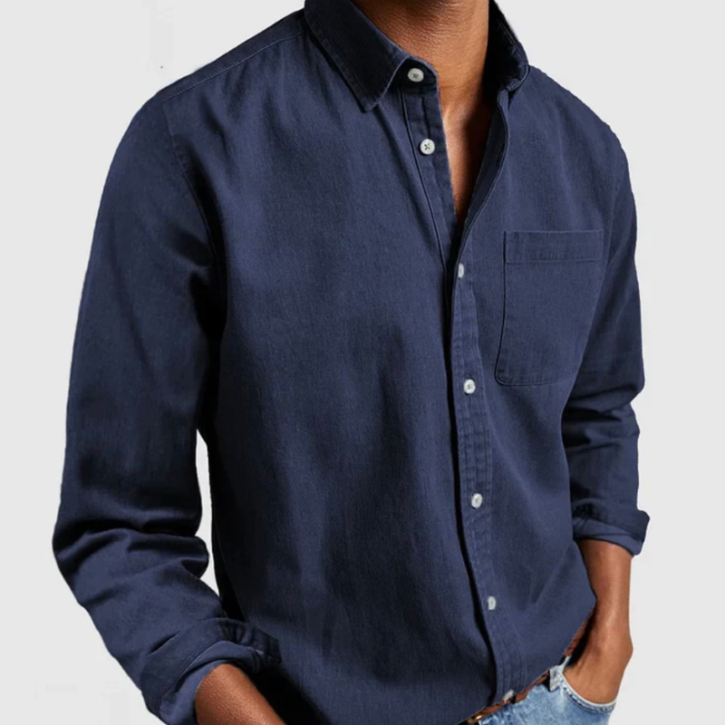 Camisa de vestir de manga larga ligera abotonada de algodón para hombre
