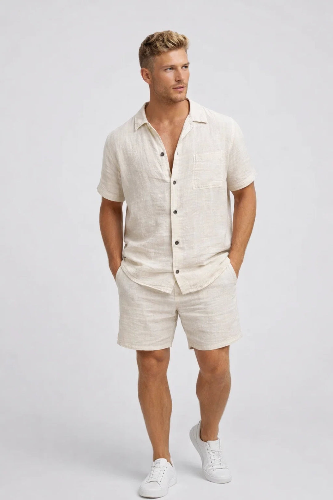 Conjunto de manga corta abotonado de verano para hombre