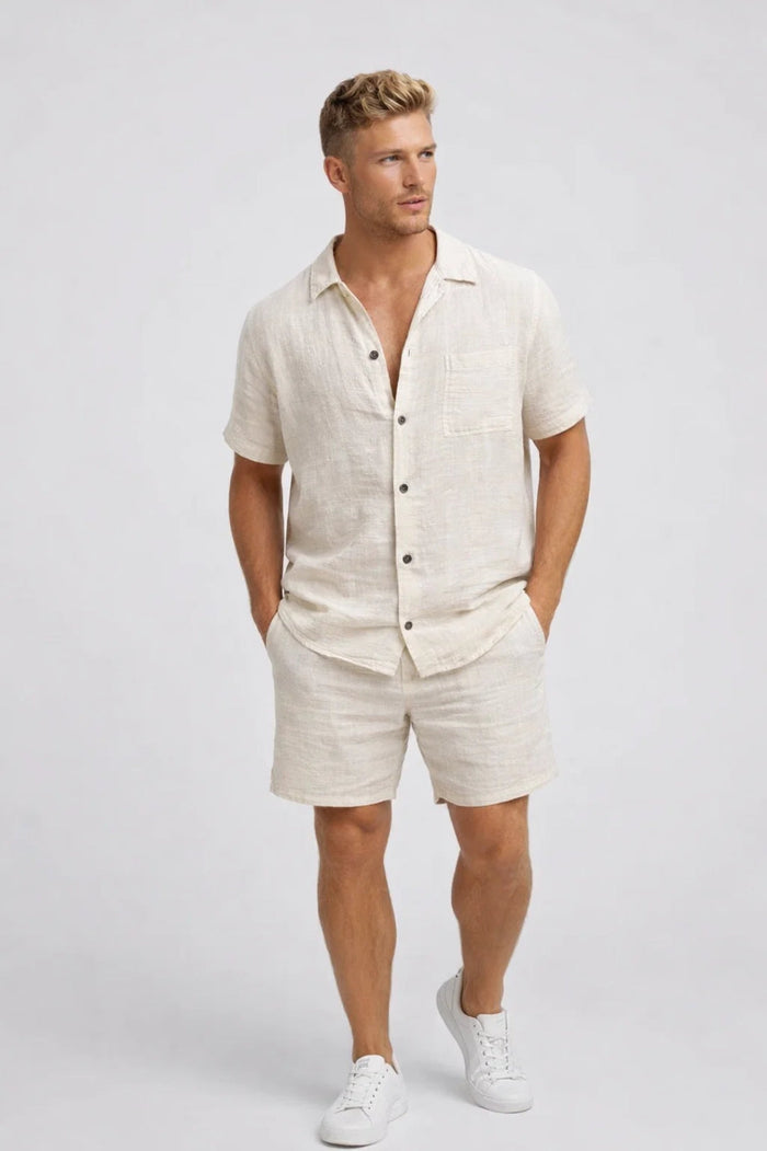 Conjunto de manga corta abotonado de verano para hombre