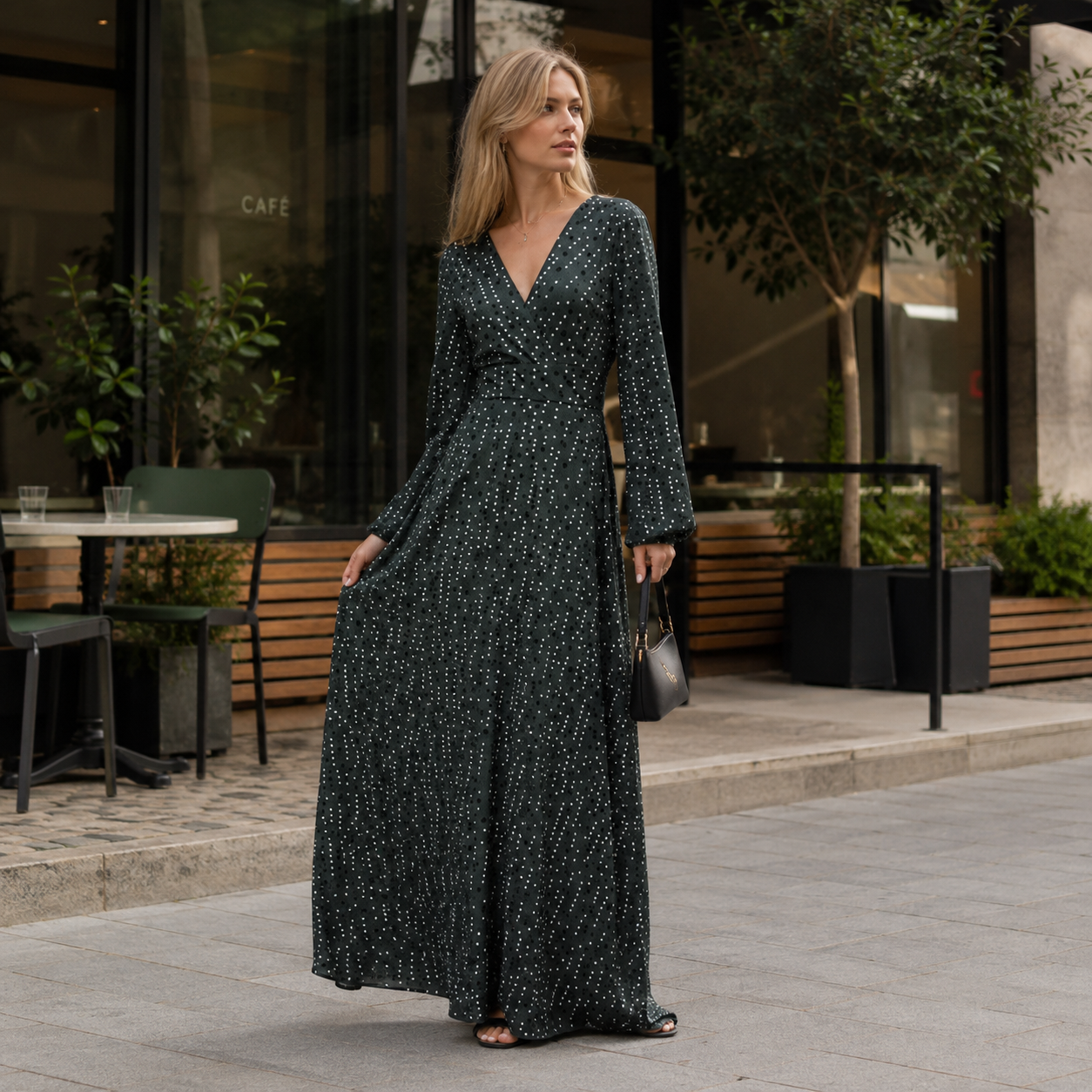 Vestido largo de lunares