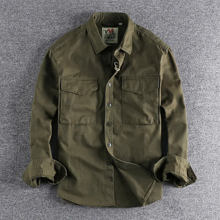 Sobrecamisa de manga larga informal de algodón para hombre