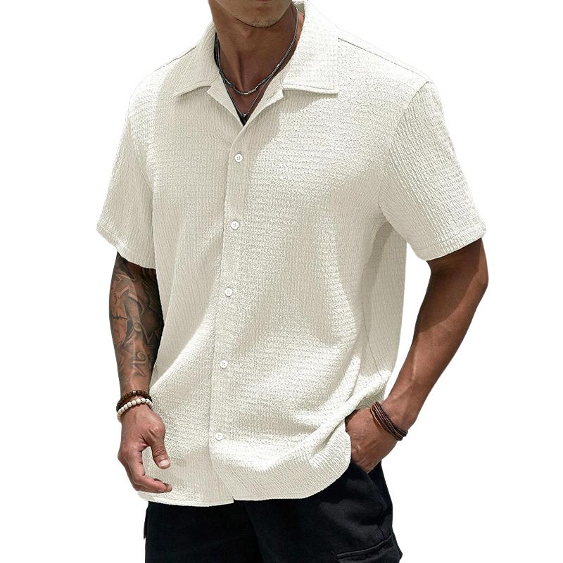 Camisa de vestir de manga corta ligera abotonada para hombre