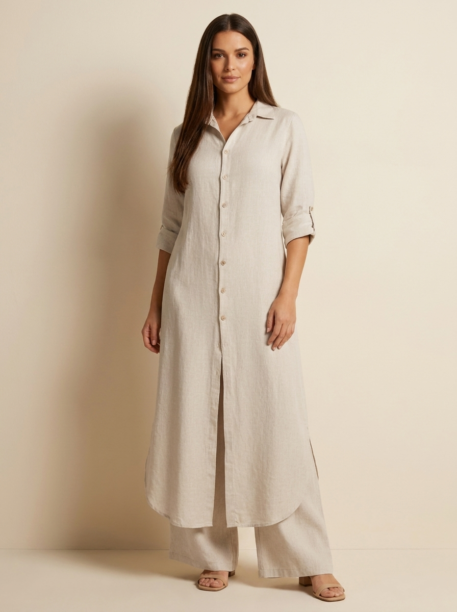 Pantalón largo holgado transpirable de lino para mujer