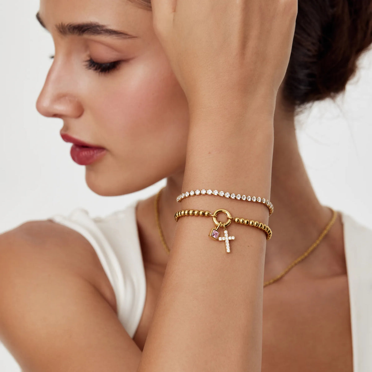 Beaded Cross Birthstone Bracelet