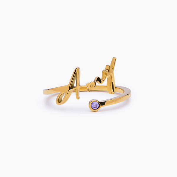 Signature Name and Birthstone Ring
