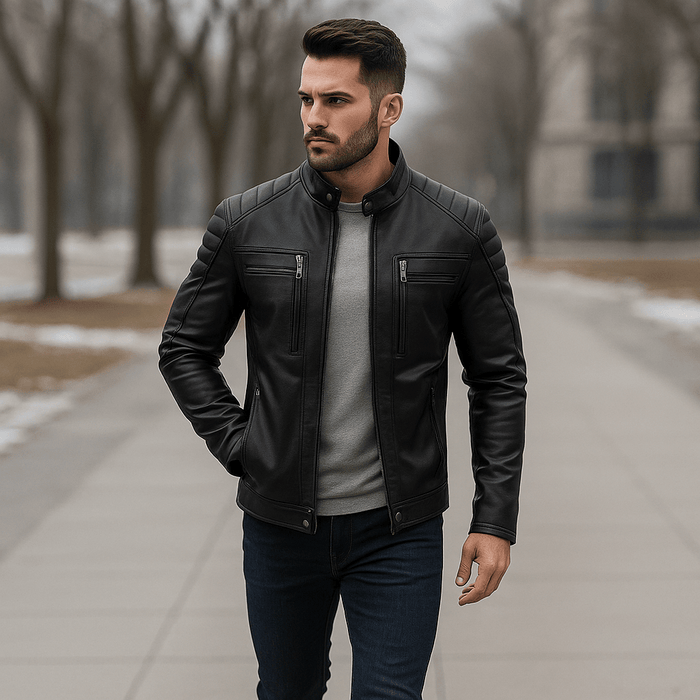 Chaqueta con estilo de cuello alto de piel para hombre