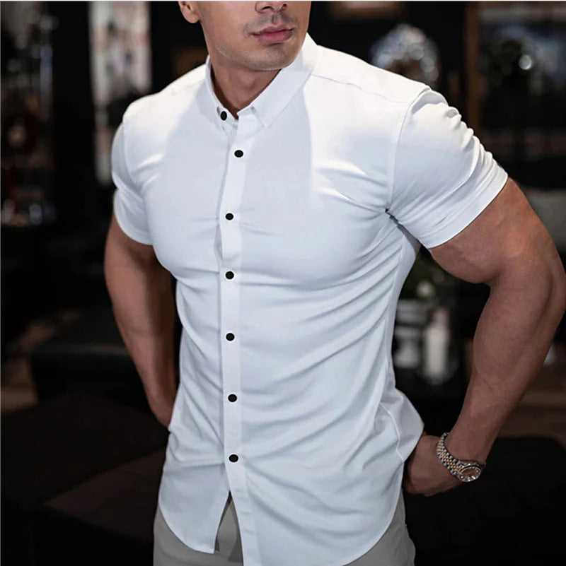 Camisa de vestir de manga corta de corte ajustado para hombre
