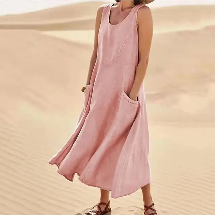 Vestido largo con estilo de lino para mujer