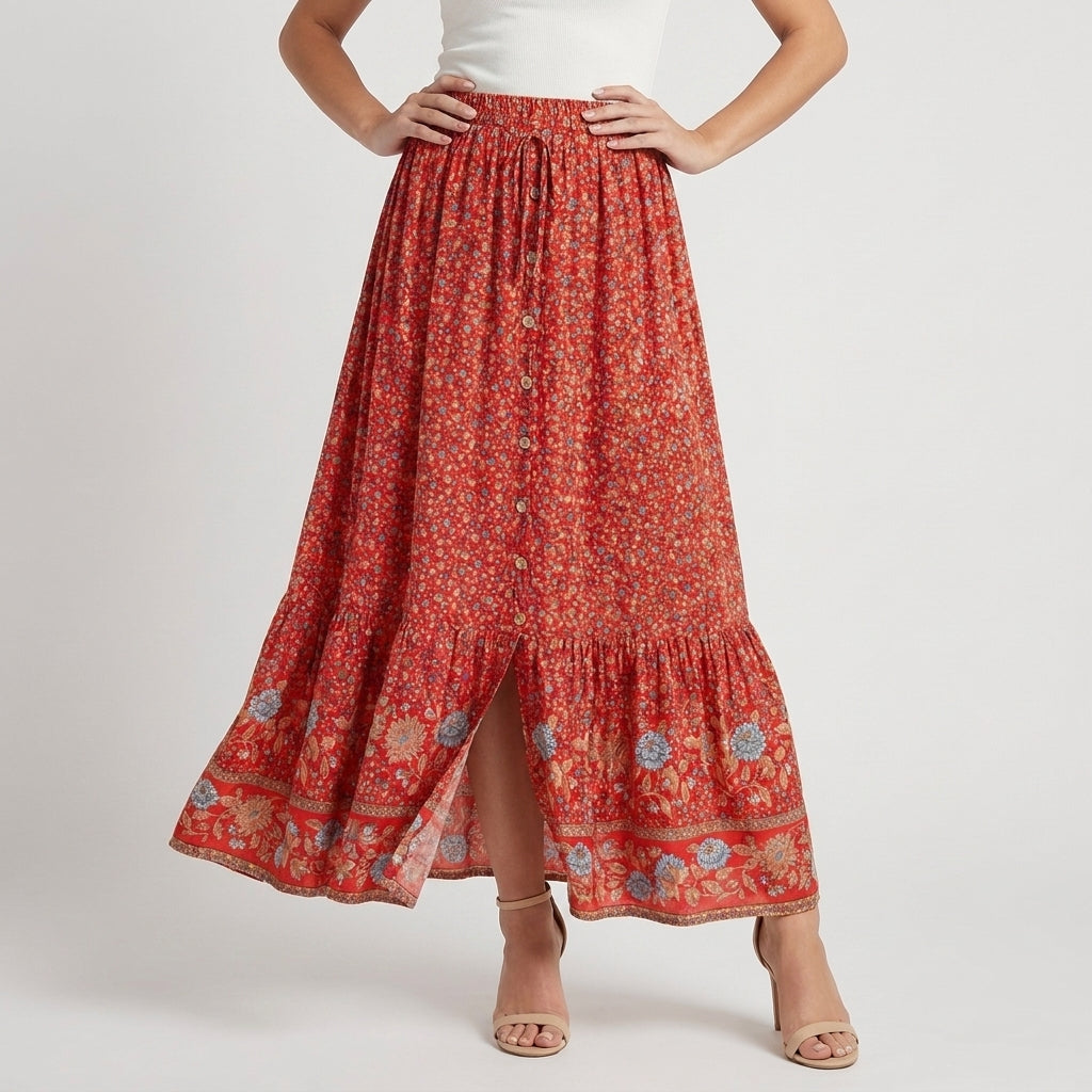 Falda maxi de estampado floral para mujer