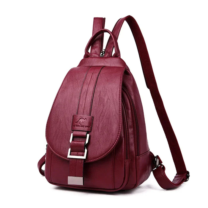 Mochila impermeable espaciosa de piel para mujer