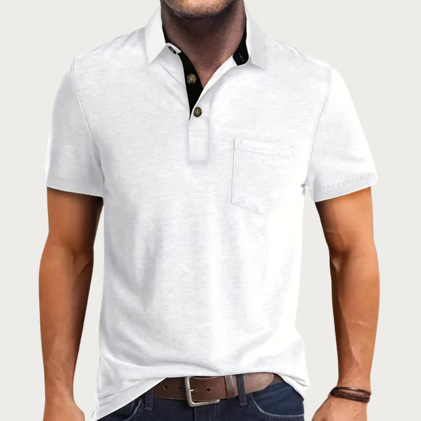 Camisa de cuello alto con estilo de manga corta para hombre