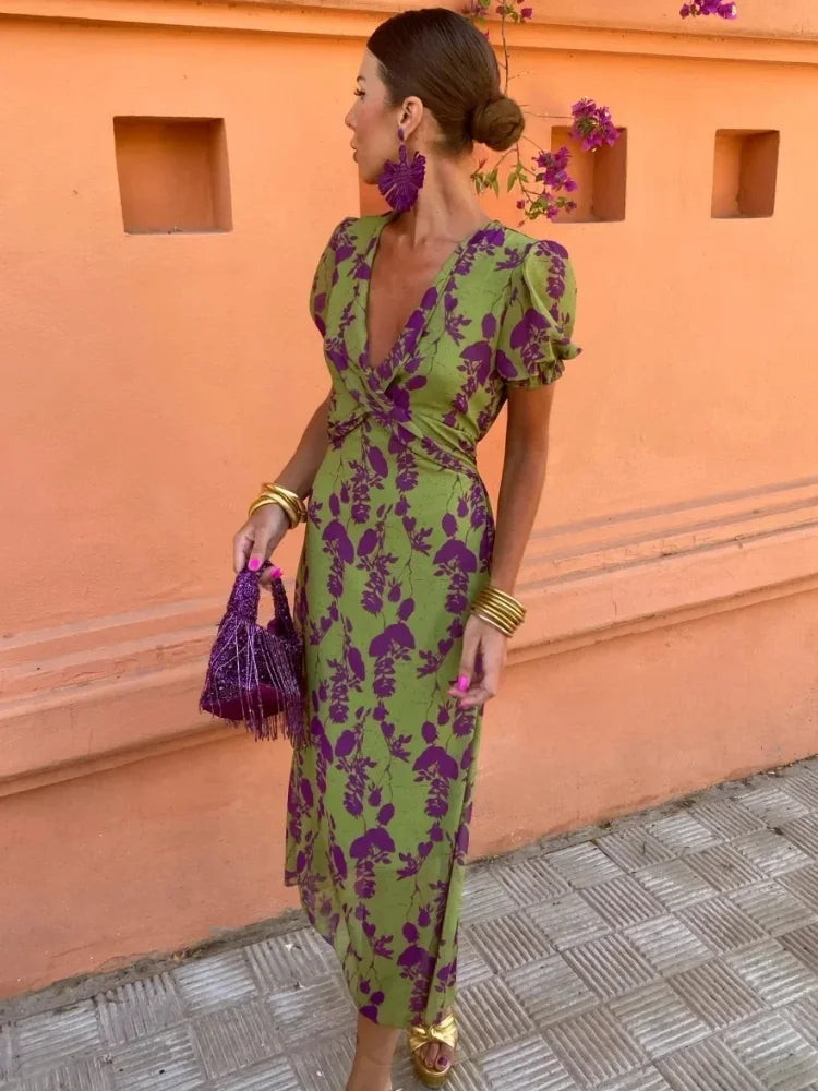 Vestido floral de manga corta de verano
