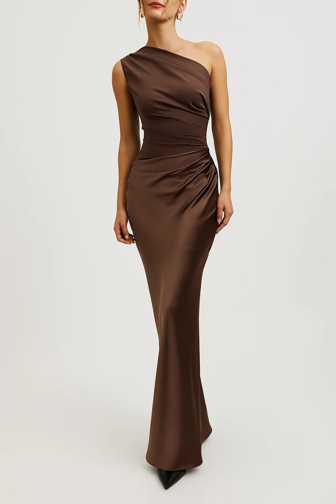 Vestido de noche de un hombro largo de satén para mujer