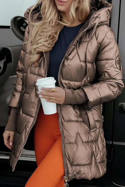 Stylish Black Puffer Jacket for Women – Warm Longline Hooded Winter Coat 0