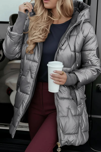 Stylish Black Puffer Jacket for Women – Warm Longline Hooded Winter Coat 3