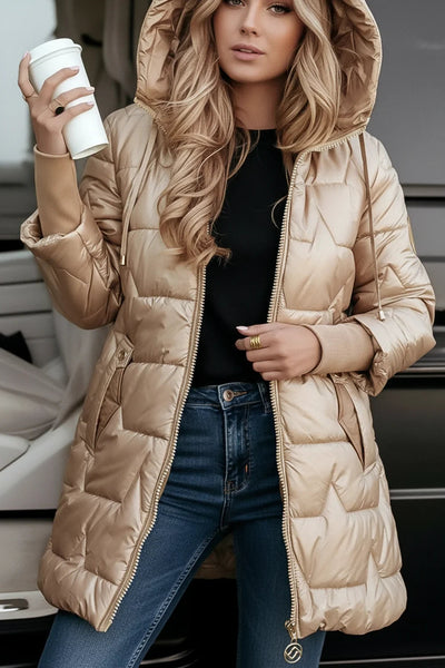 Stylish Black Puffer Jacket for Women – Warm Longline Hooded Winter Coat 4