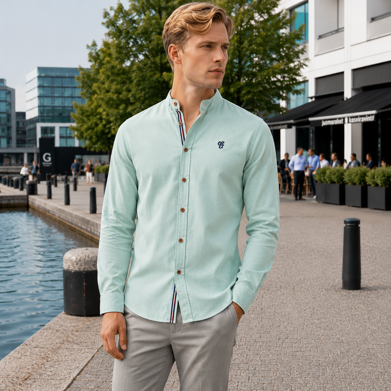 Camisa de vestir elegante informal de corte ajustado para hombre
