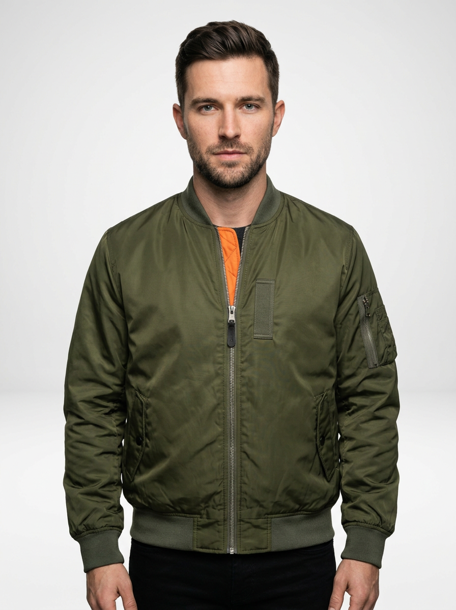 Men’s Baseball Collar Zip Bomber Jacket